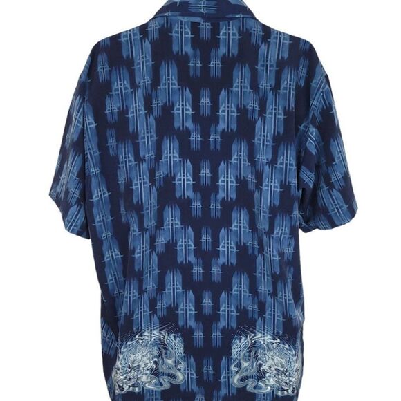 Anchor Blue Camp Shirt Vintage 90s Y2K Skulls Flames All Over Print Mens Large - Picture 2 of 5